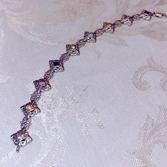 Sterling silver bracelet w/ semi precious gemstones.  7.5” with lobster clasp. - Picture 5 of 6